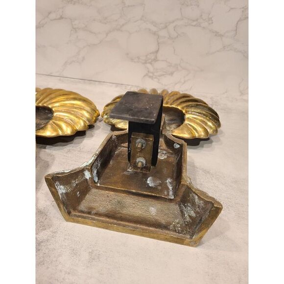 Vintage 12" Brass Art Deco Hollywood Regency Andirons Shell Motif Fireplace EUC - Picture 7 of 10